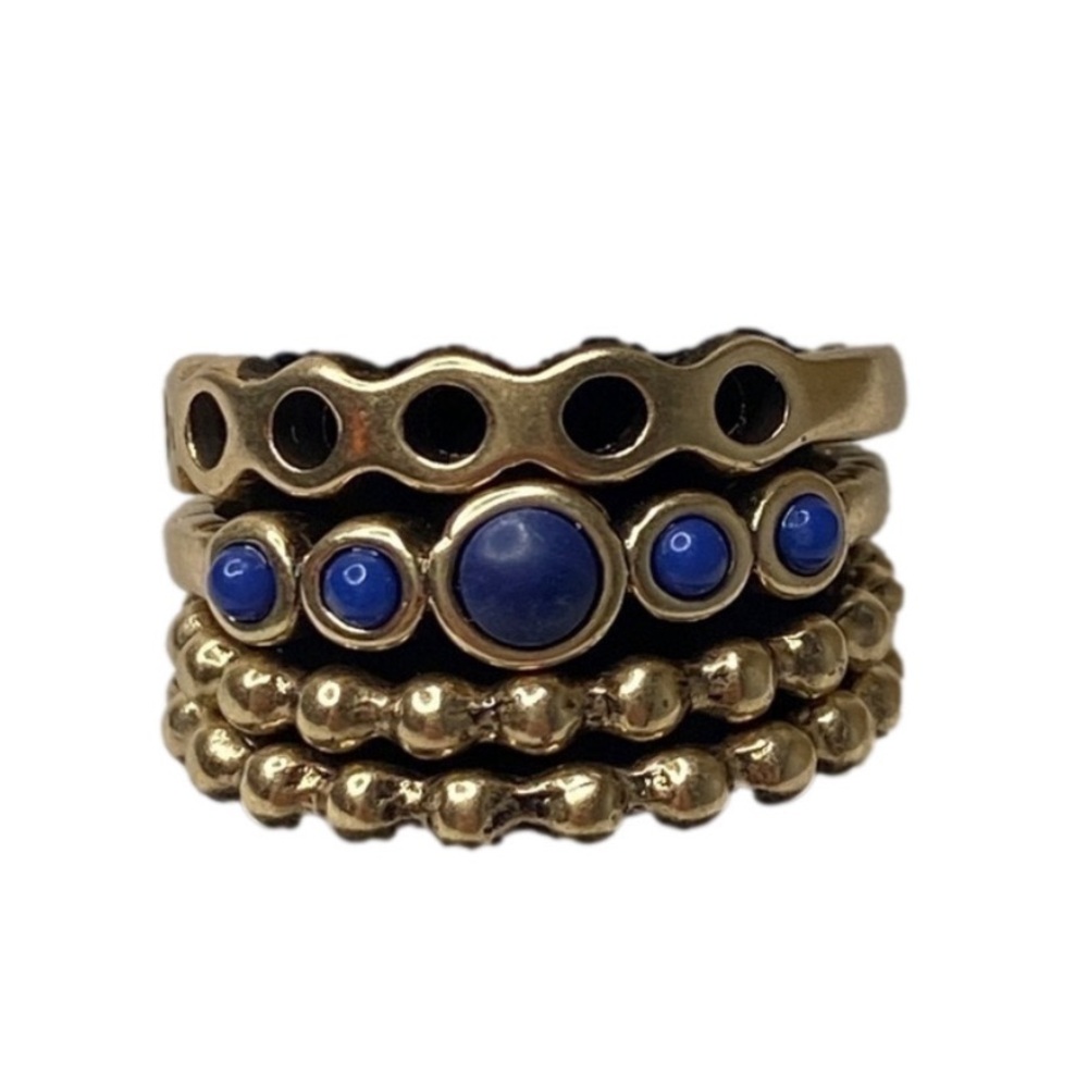 NWT LUCKY BRAND Set of 4 Gold Tone Stackable Rings Blue Stone Accent Size 7 - Picture 4 of 5